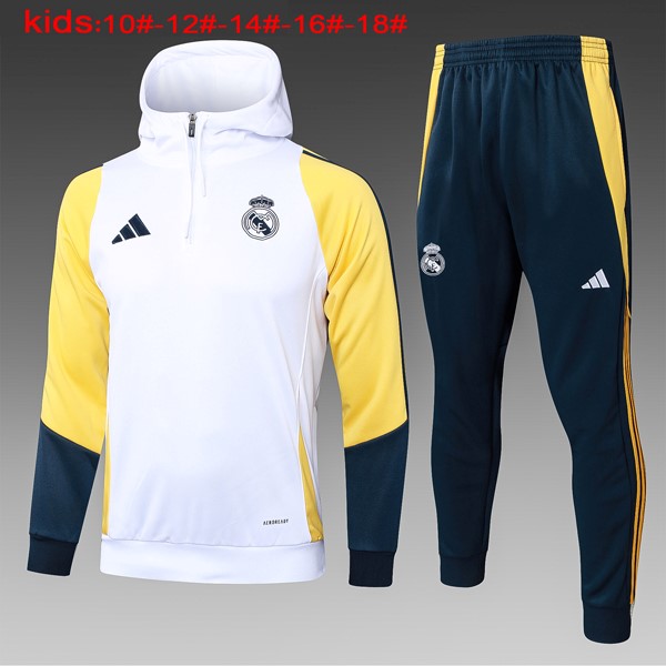 Ninos Sudadera Con Capucha Real Madrid 2024-25 Blanco Amarillo